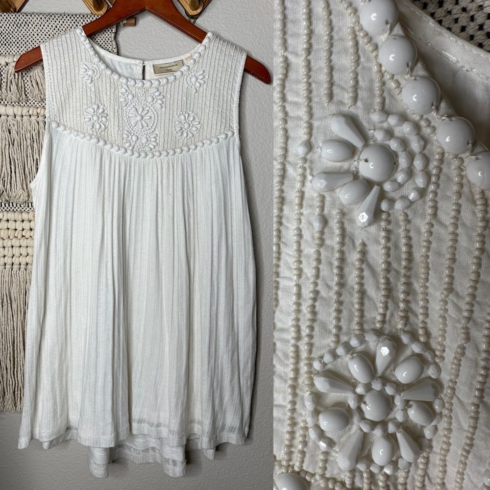 Anthropologie Moulinette Soeurs Ivory Beaded Sleeveless Top Large